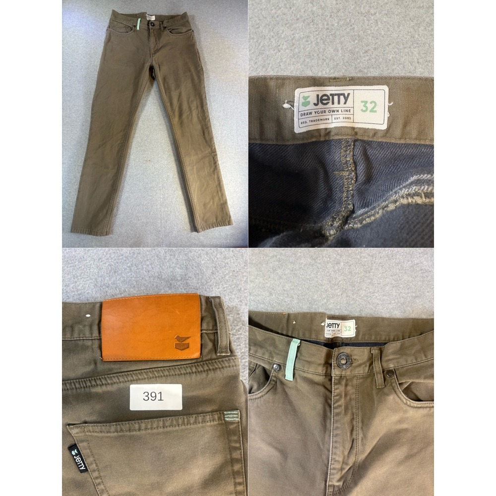 Jetty Mens 32 Stretch Cotton Five Pocket Pants Olive Khaki Straight Leg RN158050